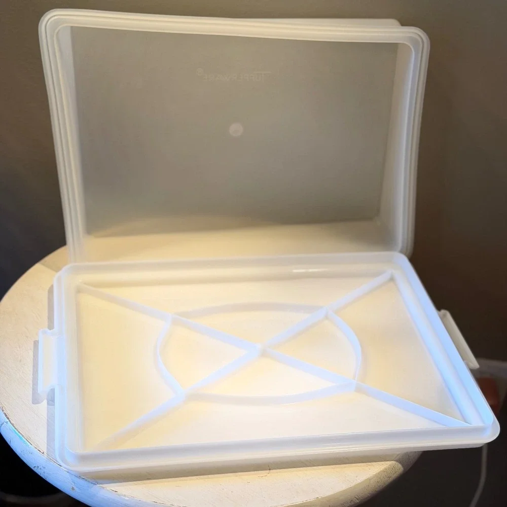 Tupperware Rectangular Serving Tray Platter with‎ Lid White Divided